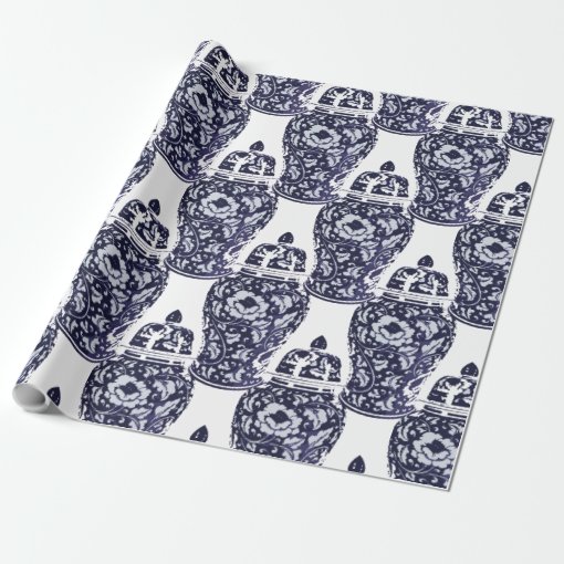 Hamptons Style Blue White New England Ginger Jar Wrapping Paper Zazzle