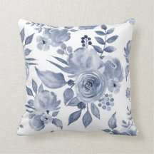 Hamptons Style Floral Cushion Navy Blue