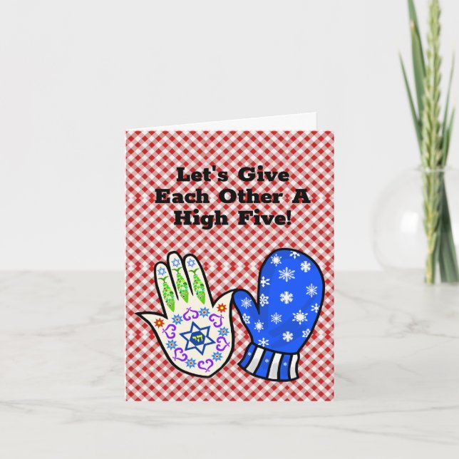 Hamsa and Mitten  Funny Chrismukkah Greeting Card (Front)