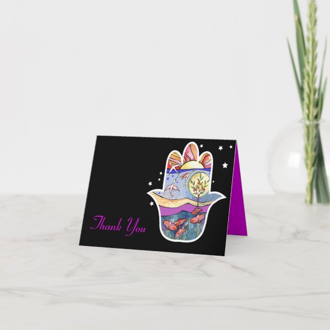 HAMSA BEAUTY Bat Mitzvah Folded  Thank You Card (Front)