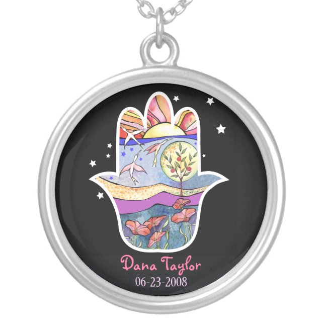 HAMSA BEAUTY New Baby Mother's Gift Keepsake Silver Plated Necklace (Front)
