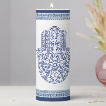 Hamsa Blue Morrocan Pillar Candle by hennabyjessica at Zazzle