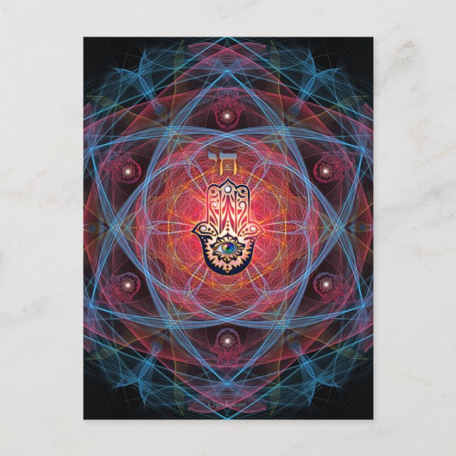 Hamsa - CHAI - Sacred Geometry Postcard (Front)