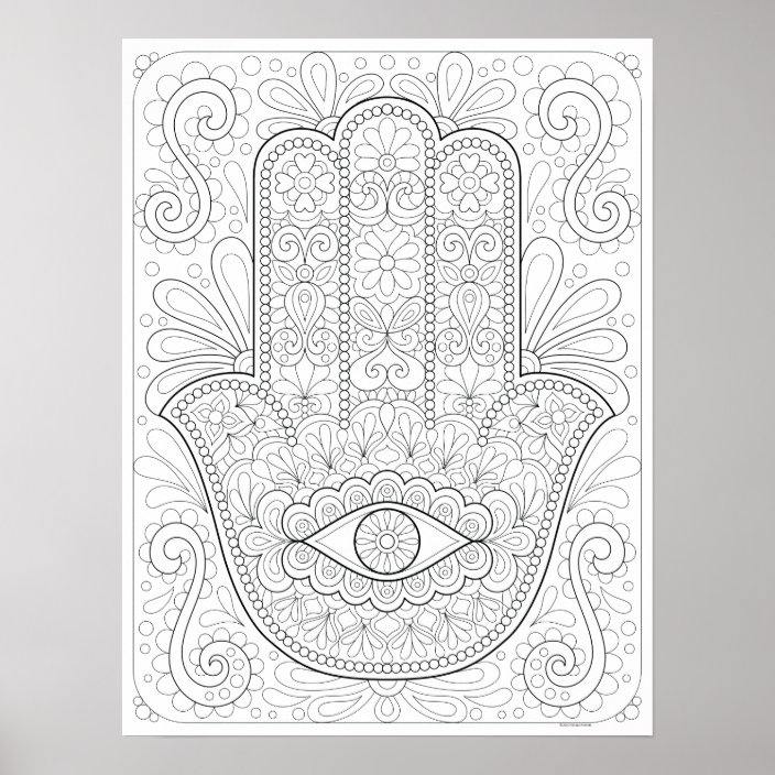 Hamsa Coloring Poster Hamsa Colorable Poster Art
