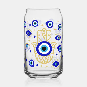 Hamsa Evil Eye Can Glass