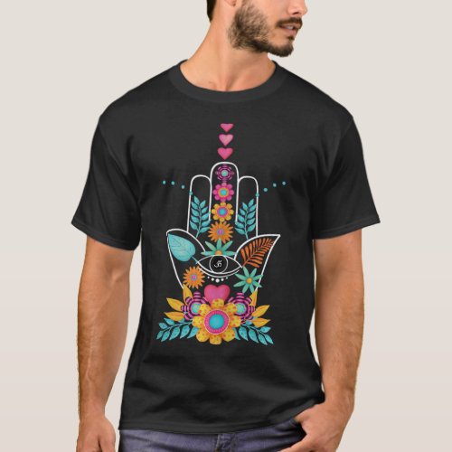 Hamsa Evil Eye Hand Of Fatima Flowers Protection S T_Shirt