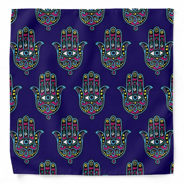 Hamsa Evil Eye Hand Print Adult Bandana (Front)