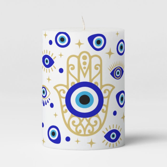 Hamsa Evil Eye   Pillar Candle (Front)
