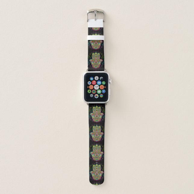 Hamsa Fatma Hand Psychedelic Art Apple Watch Band (Front)
