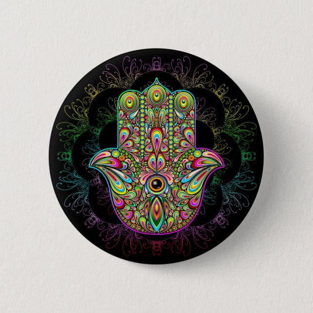 Hamsa Fatma Hand Psychedelic Art Button (Front)