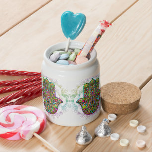 Hamsa Fatma Hand Psychedelic Art Candy Jar