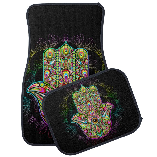 Hamsa Fatma Hand Psychedelic Art Car Floor Mat (Set)