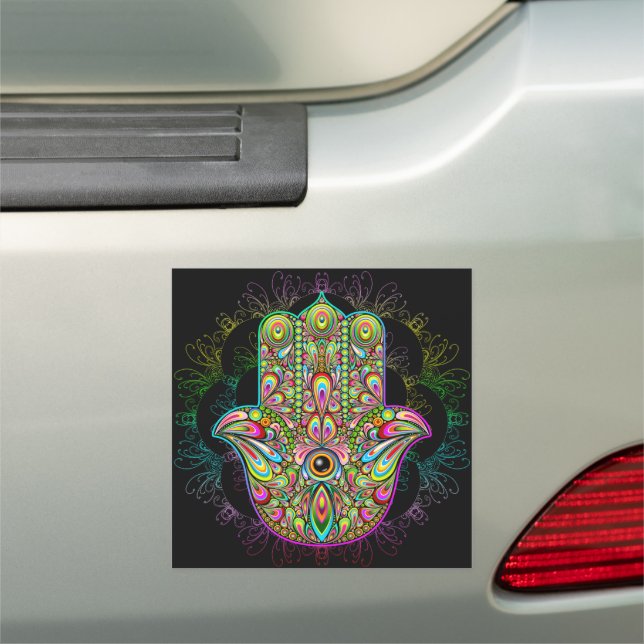 Hamsa Fatma Hand Psychedelic Art Car Magnet (In Situ)