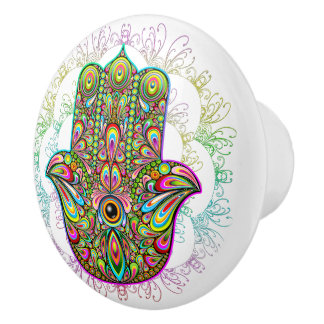 Hamsa Fatma Hand Psychedelic Art Ceramic Knob