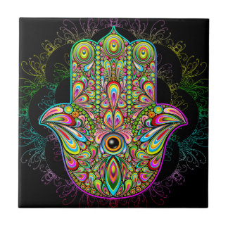 Hamsa Fatma Hand Psychedelic Art Ceramic Tile