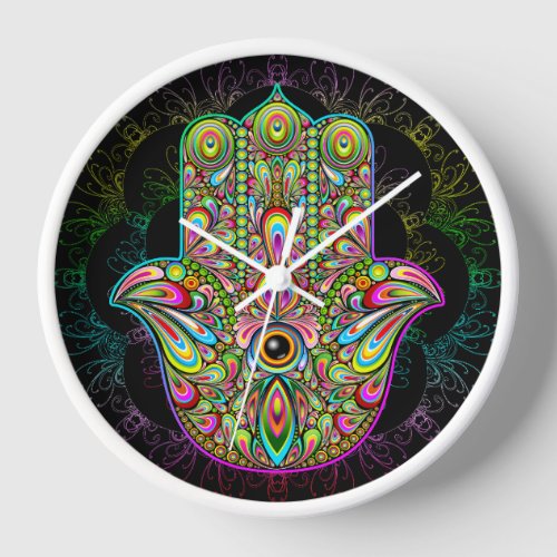 Hamsa Fatma Hand Psychedelic Art Clock