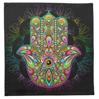 Hamsa Fatma Hand Psychedelic Art Cloth Napkin