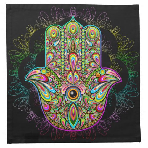 Hamsa Fatma Hand Psychedelic Art Cloth Napkin