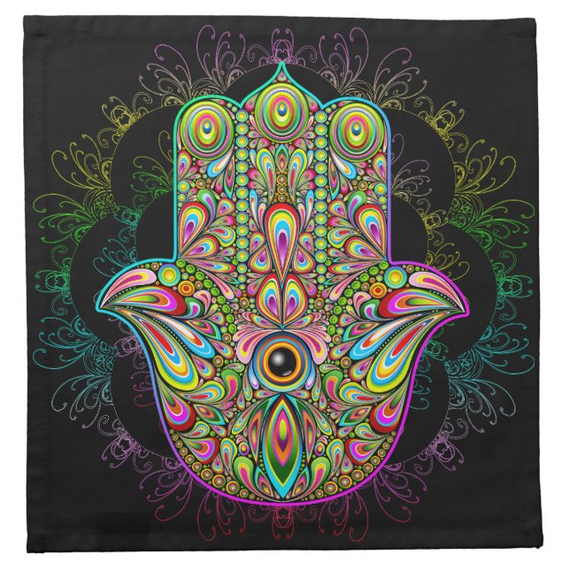 Hamsa Fatma Hand Psychedelic Art Cloth Napkin (Front)