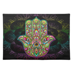 Hamsa Fatma Hand Psychedelic Art Cloth Placemat