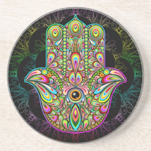 Hamsa Fatma Hand Psychedelic Art Coaster