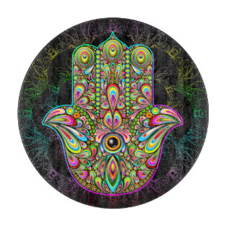 Hamsa Fatma Hand Psychedelic Art Cutting Board