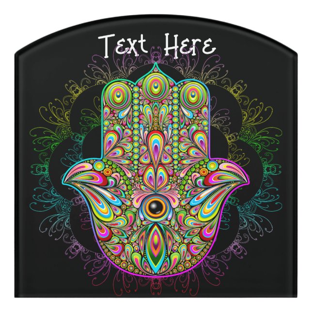 Hamsa Fatma Hand Psychedelic Art Door Sign (Contour Front)