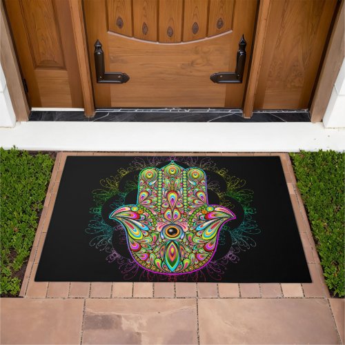 Hamsa Fatma Hand Psychedelic Art Doormat