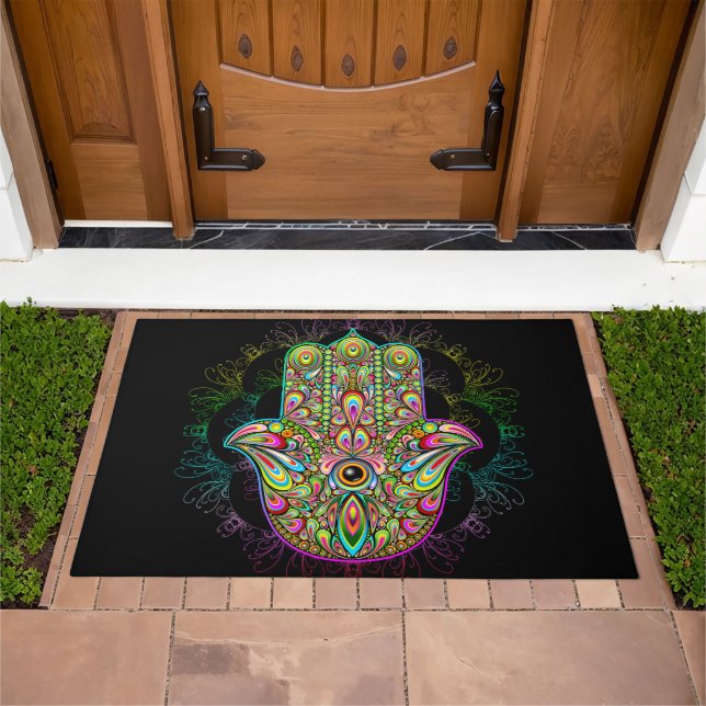 Hamsa Fatma Hand Psychedelic Art Doormat (Outdoor)
