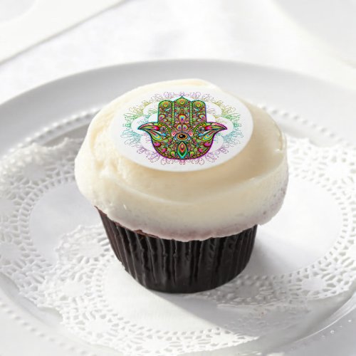 Hamsa Fatma Hand Psychedelic Art Edible Frosting Rounds
