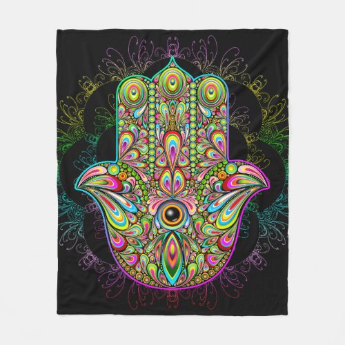 Hamsa Fatma Hand Psychedelic Art Fleece Blanket