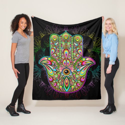 Hamsa Fatma Hand Psychedelic Art Fleece Blanket