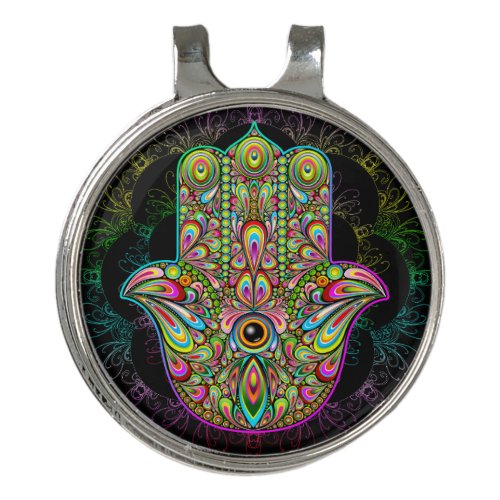 Hamsa Fatma Hand Psychedelic Art Golf Hat Clip