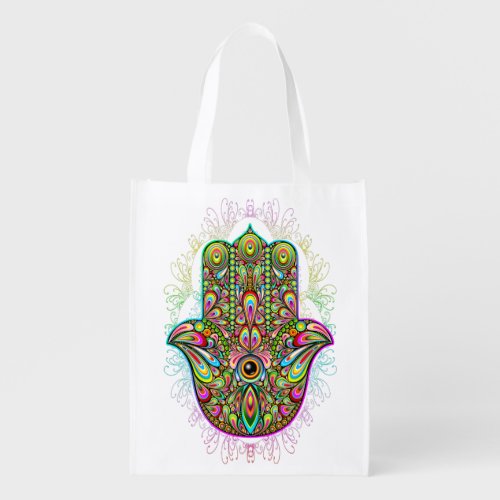 Hamsa Fatma Hand Psychedelic Art Grocery Bag