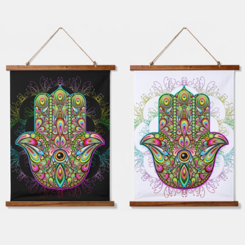 Hamsa Fatma Hand Psychedelic Art Hanging Tapestry