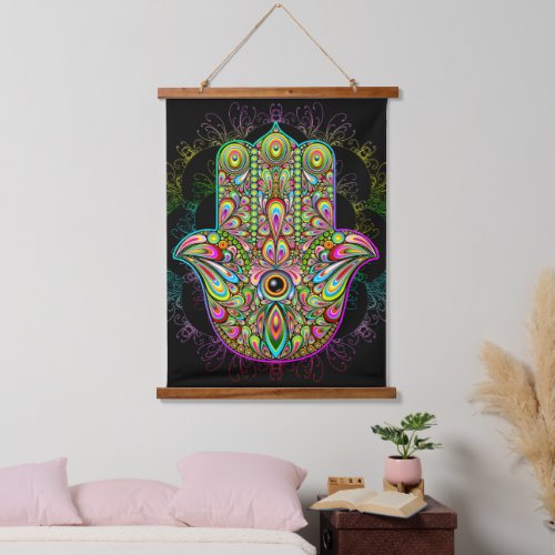Hamsa Fatma Hand Psychedelic Art Hanging Tapestry