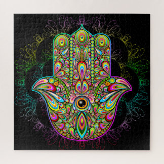Hamsa Fatma Hand Psychedelic Art Jigsaw Puzzle