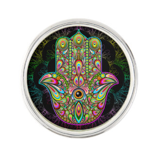 Hamsa Fatma Hand Psychedelic Art Lapel Pin