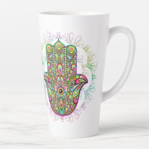 Hamsa Fatma Hand Psychedelic Art Latte Mug