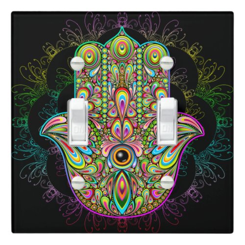 Hamsa Fatma Hand Psychedelic Art Light Switch Cover