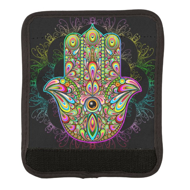 Hamsa Fatma Hand Psychedelic Art Luggage Handle Wrap (Front)