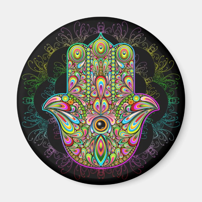 Hamsa Fatma Hand Psychedelic Art Magnet (Front)