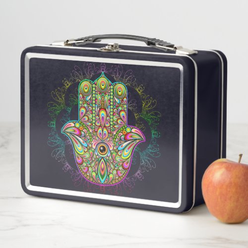 Hamsa Fatma Hand Psychedelic Art Metal Lunch Box