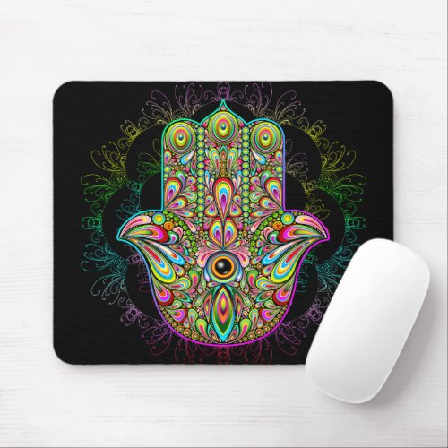 Hamsa Fatma Hand Psychedelic Art Mouse Pad