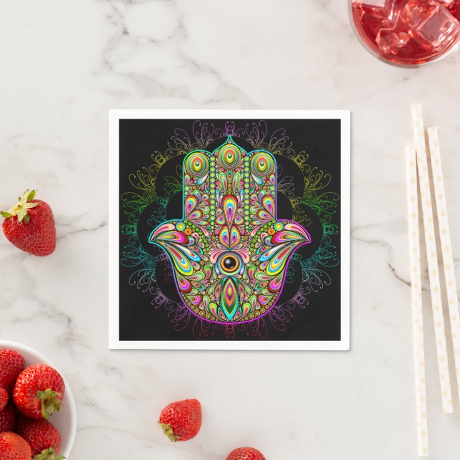 Hamsa Fatma Hand Psychedelic Art Napkins (Insitu)