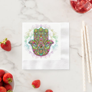 Hamsa Fatma Hand Psychedelic Art Napkins