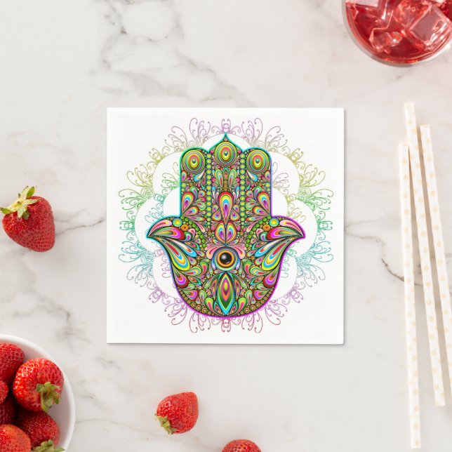 Hamsa Fatma Hand Psychedelic Art Napkins (Insitu)