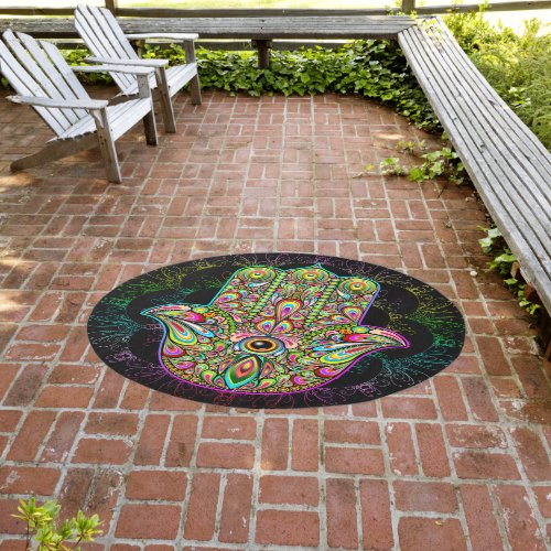 Hamsa Fatma Hand Psychedelic Art Outdoor Rug