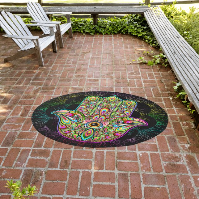 Hamsa Fatma Hand Psychedelic Art Outdoor Rug (Insitu (Outdoor 3))