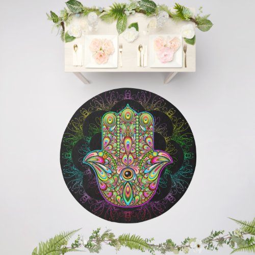 Hamsa Fatma Hand Psychedelic Art Outdoor Rug